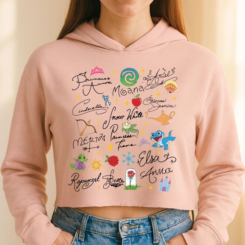 Princess Signatures - Hoodie GD, Disney Princess Cinderella Elsa Ariel Belle Rapunzel, Disney Girls Trip, Disney Matching shirts image 3
