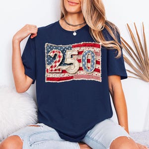 Faux Patchwork 250 Amerikaanse vlag - GD Tee, shirt met retro Amerikaanse vlag, schattig shirt met Amerikaanse vlag, shirt van 4 juli, shirt patriottisch Amerikaans