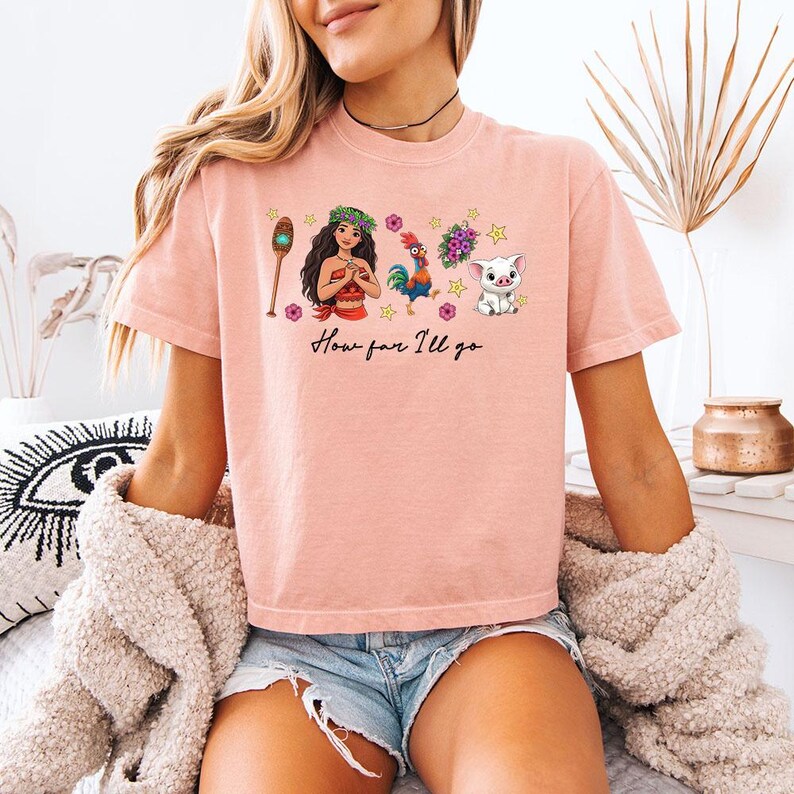 どこまで行くか - ボクシー クロップ T シャツ、ディズニー プリンセス モアナ シャツ、マウイ モアナ ヘイヘイとプア T シャツ、ディズニー お揃い T シャツ、ディズニー ガールズ トリップ 画像 6