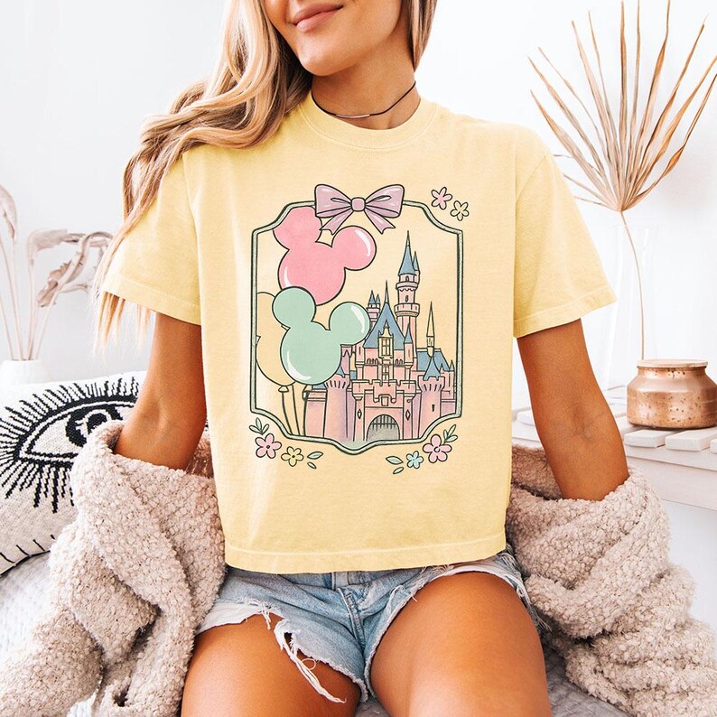 Disney Castle Musballonger - Boxig Crop T-shirt, Disney Castle T-shirt, Disney Tjejresa, Magisk Bästa Dagen Någonsin, Ariel Askungen Elsa Belle bild 5