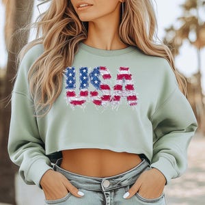 Faux Patchwork 250 VS vlag - crop sweater, shirt retro Amerikaanse vlag, schattig shirt VS vlag, shirt 4 juli, shirt patriottisch Amerikaans