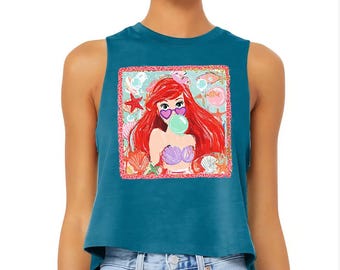 Prinzessin Ariel Bubble Gum - Crop Racerback Tank, Meerjungfrau Shirt, Disney Ariel Prinzen T-Shirt, Disney Mädchen Trip, Prinzessin Meerjungfrau Geburtstagskind
