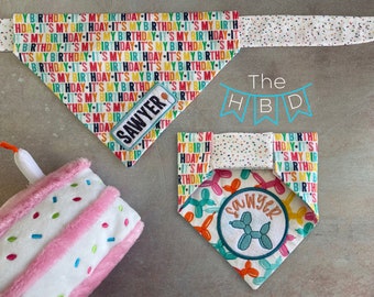 The HBD • Tie On Birthday Dog Bandana • Personalized & Reversible