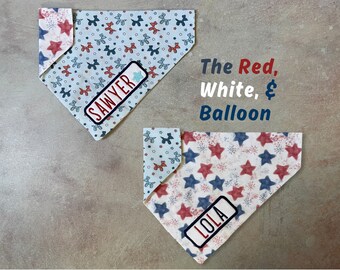 The Red, White, and Balloon • Over The Collar Dog Bandana • Personalized & Reversible