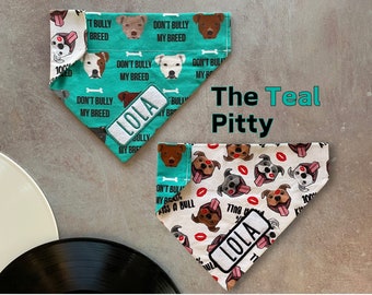 The Teal Pitty • Over The Collar Dog Bandana • Personalized & Reversible