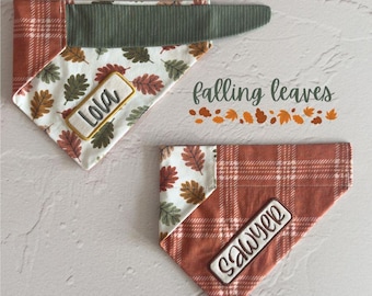 Falling Leaves • Embroidered Dog Bandana • Reversible and Personalized