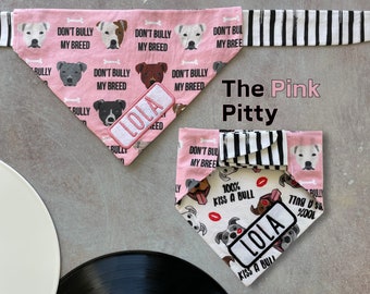 The Pink Pitty •  Tie On Dog Bandana • Personalized & Reversible