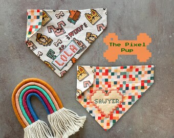 The Pixel Pup • Over The Collar Dog Bandana • Personalized & Reversible