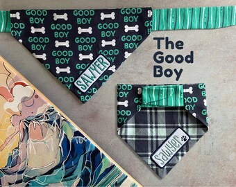 The Good Boy •  Tie On Dog Bandana • Personalized & Reversible