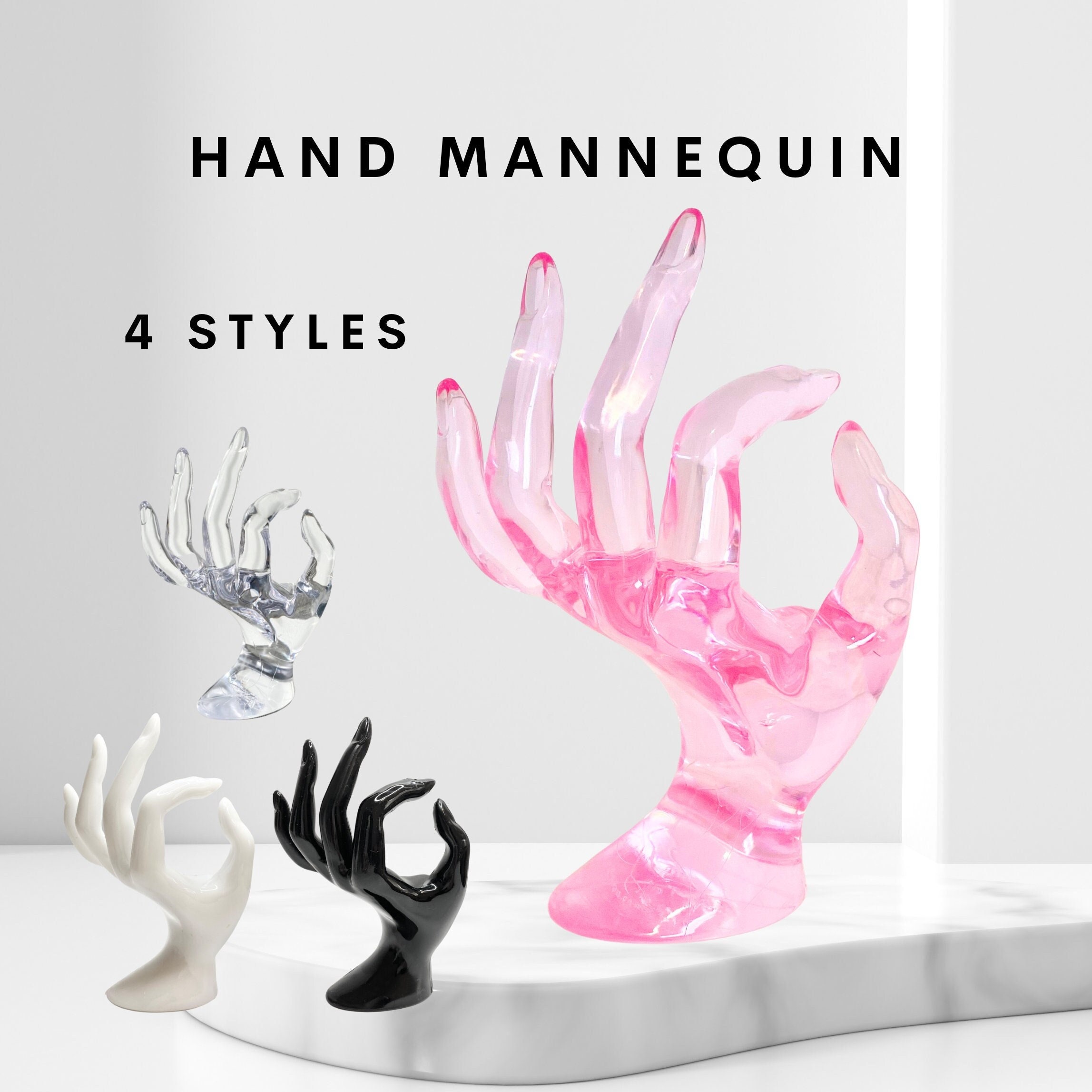 HOMEGOAL Ring Holder, Pink Room Decor, Hand Jewelry Display Holder, Danish  Pastel Room Decor, Preppy Decor, Mannequin Hand, Polyresin, 7 Inch (Pink)