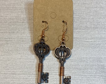 Copper Key Earrings