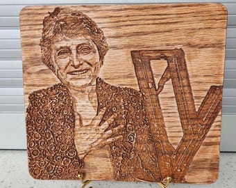 Personalized Oak Wood Carved 3D Portrait: Engraved Photo Relief (10x10x.75in)