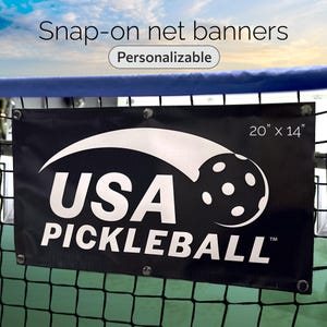 Pickleball Sign | Personalized Vinyl Snap-on Net Banners for Pickleball/Volleyball/Badminton/Tennis Nets, Perfect for Tournaments.