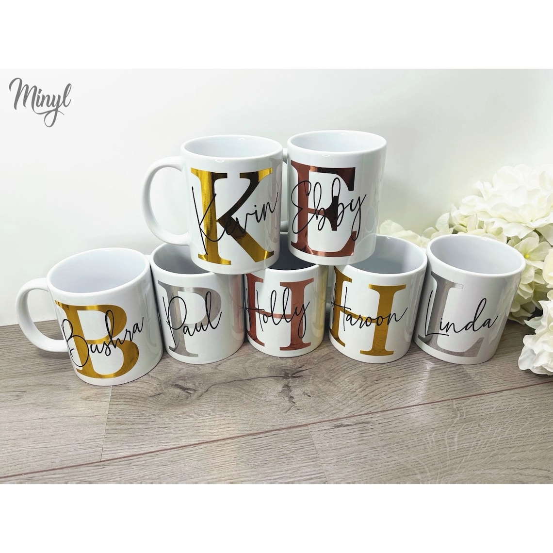 Personalised Handmade Vinyl Decal Mug Initial & Name White Etsy