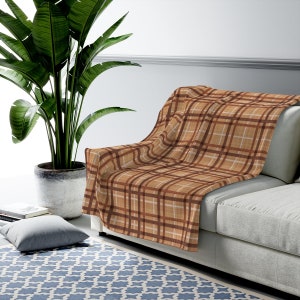 Winter Throw Blanket - Rust, Tan & Brown Plaid Print - Cozy Blanket - One Sided Print