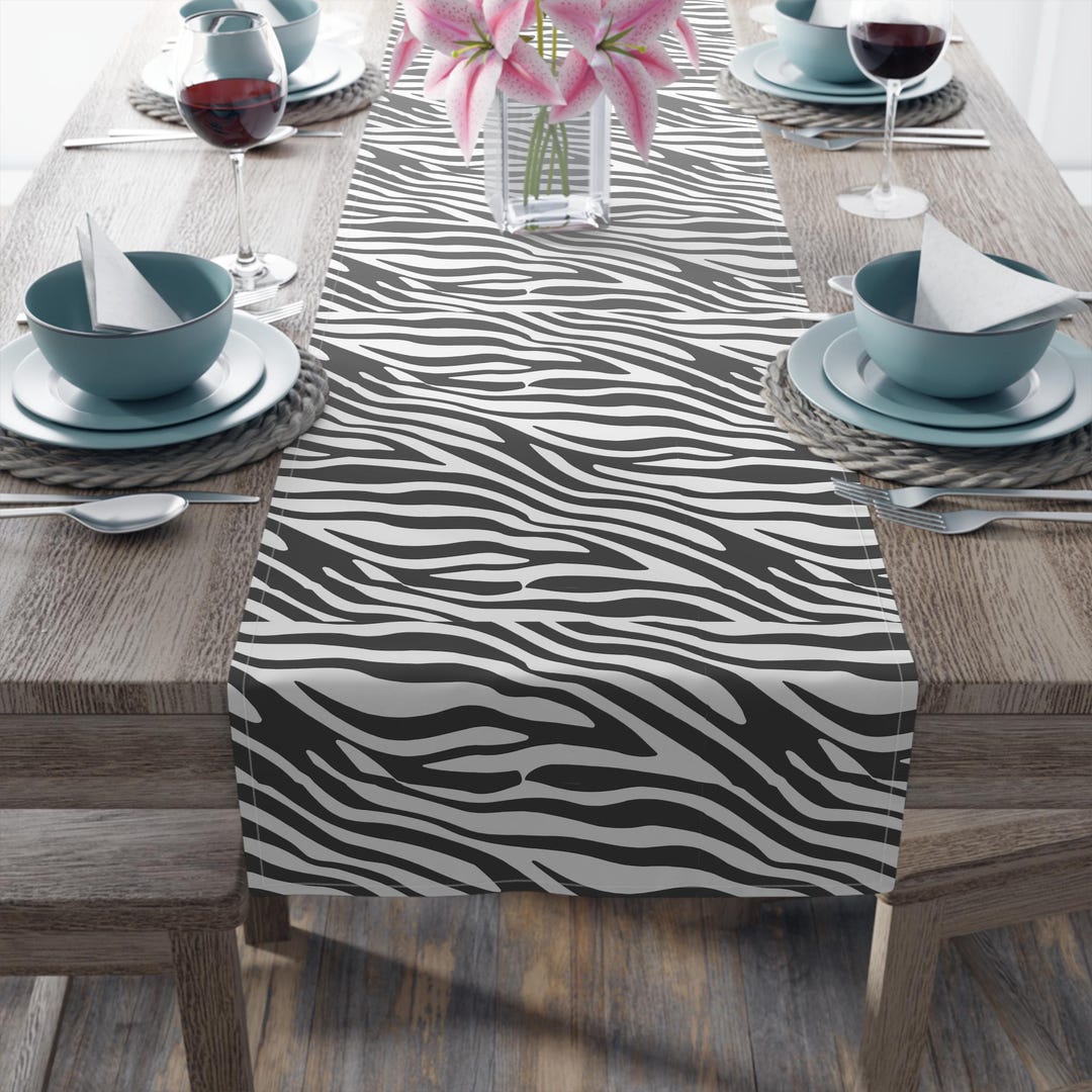Zebra Print Table Runner – Black and White Animal Print - Etsy