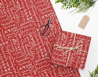 Christms Words Wrapping Paper - Roll of Holiday Wrapping Paper - 24" × 36" or 24" × 60"