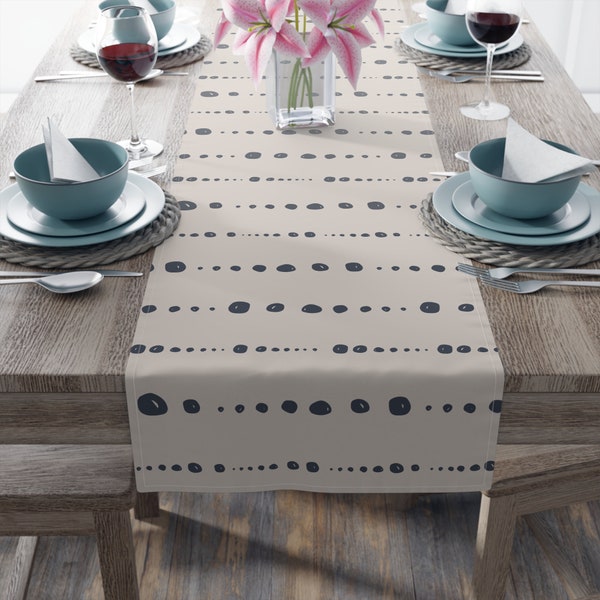 Table Runner Beige Dots Print - Cotton or Polyester Runner - Multiple Sizes - Dotted Stripe Pattern