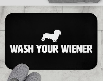 Bath Mat - Weiner Dog, Dachshund - Black, White, Funny, Bathtub or Shower Mat
