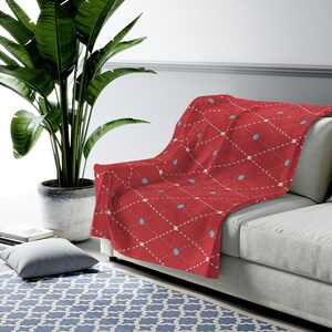 Cozy Throw Blanket - Red Argyle Print - Snuggly Blanket - One Side Print