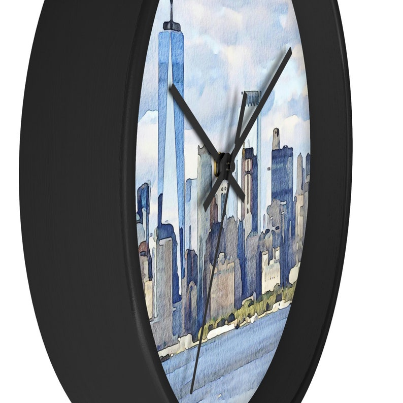 Round Wall Clock New York City Skyline Watercolor Design Modern