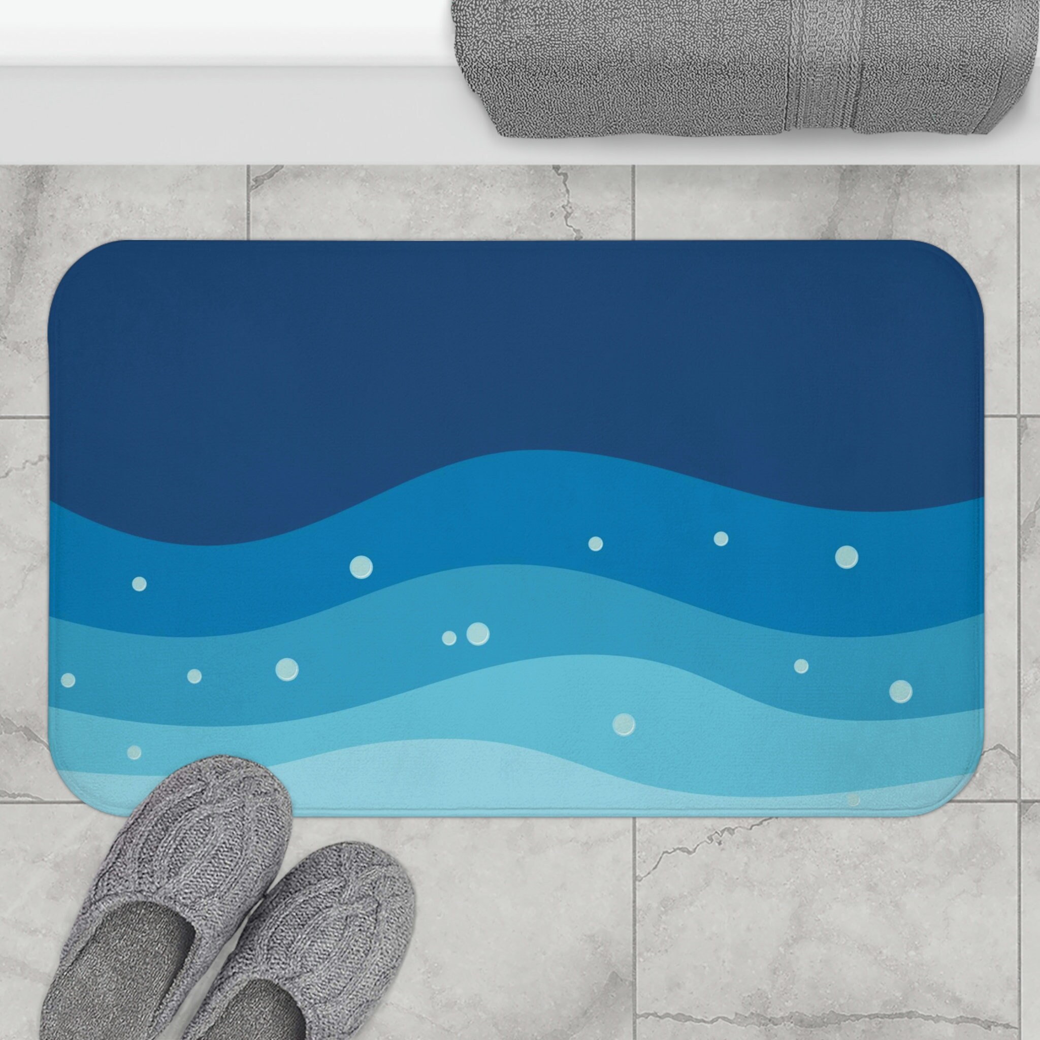 Ocean Coastal Bathroom Rug, Non Slip Standing Floor Mat, Funky