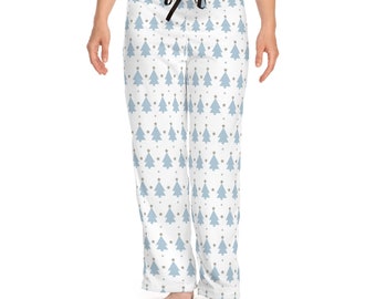 Women's Pajama Pants - Blue Winter Christmas Trees - Relaxed Lounge Pants for Women