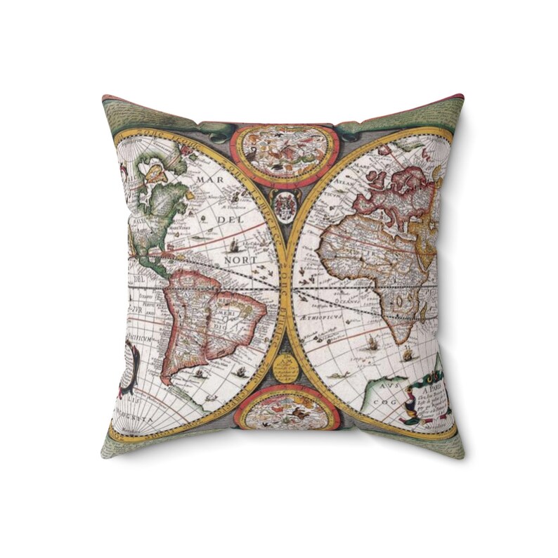 Vintage Map Pillow Historic World Map Square Throw Pillow Etsy