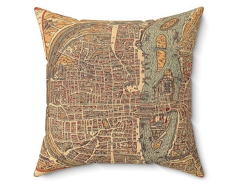 Vintage Map Pillow - Historic Paris France Map - Square Throw Pillow