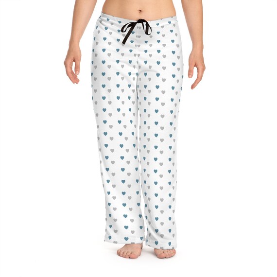 Women's Pajama Pants Blue & Gray Hearts Print Relaxed Lounge Pants