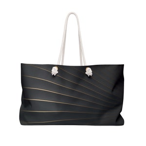 Luxe Black Weekender Tote Bag - Large Carry-On Bag with Rope Handles - Wide Mouthed Luggage