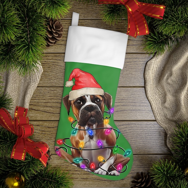 Boxer Christmas Stocking - Dog Holiday Stocking