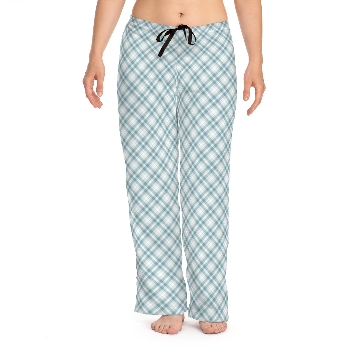 Women's Pajama Pants Light Blue Plaid Relaxed Lounge Pants for