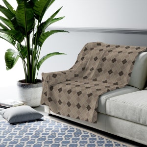 Plaid Throw Blanket - Tan & Dark Brown Plaid - Cozy Blanket - One Sided Print