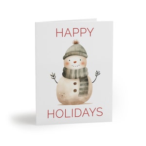 Cartes Happy Holidays bonhomme de neige (4,25 po. x 5,5 po.) - Lot de 8, 16 ou 24 - Cartes de voeux de Noël
