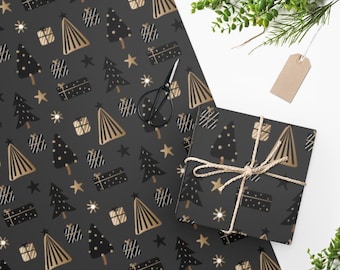 Artsy Dark Christmas Print Wrapping Paper - Roll of Holiday Wrapping Paper  - 24 × 36 or 24 × 60