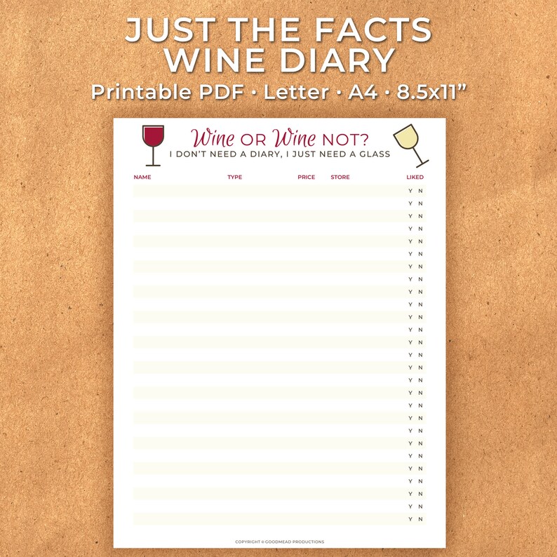 Simple Wine Diary Wine Journal Wine Tracker Wine List Etsy