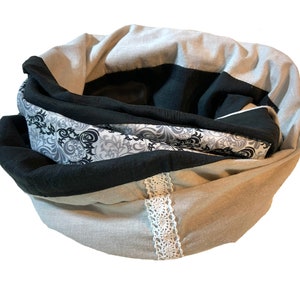 Loop scarf, grey-black, hose scarf, grey material mix, loop ladies, round scarf, light loop, cotton loop