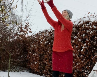 Falda, faldas para mujer, falda de lana mujer, merino, rojo, falda de invierno mujer,