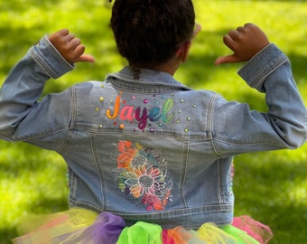 Personalized Rainbow Color Splash Jean Jacket