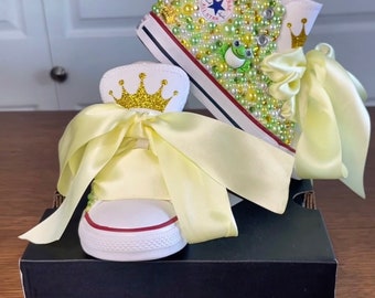 Princesa & la rana Converse / Zapatos Bling / Princesa rana / Rhinestone / Tema de cumpleaños / Personalizado / Zapatos deslumbrados / Zapatos para niños