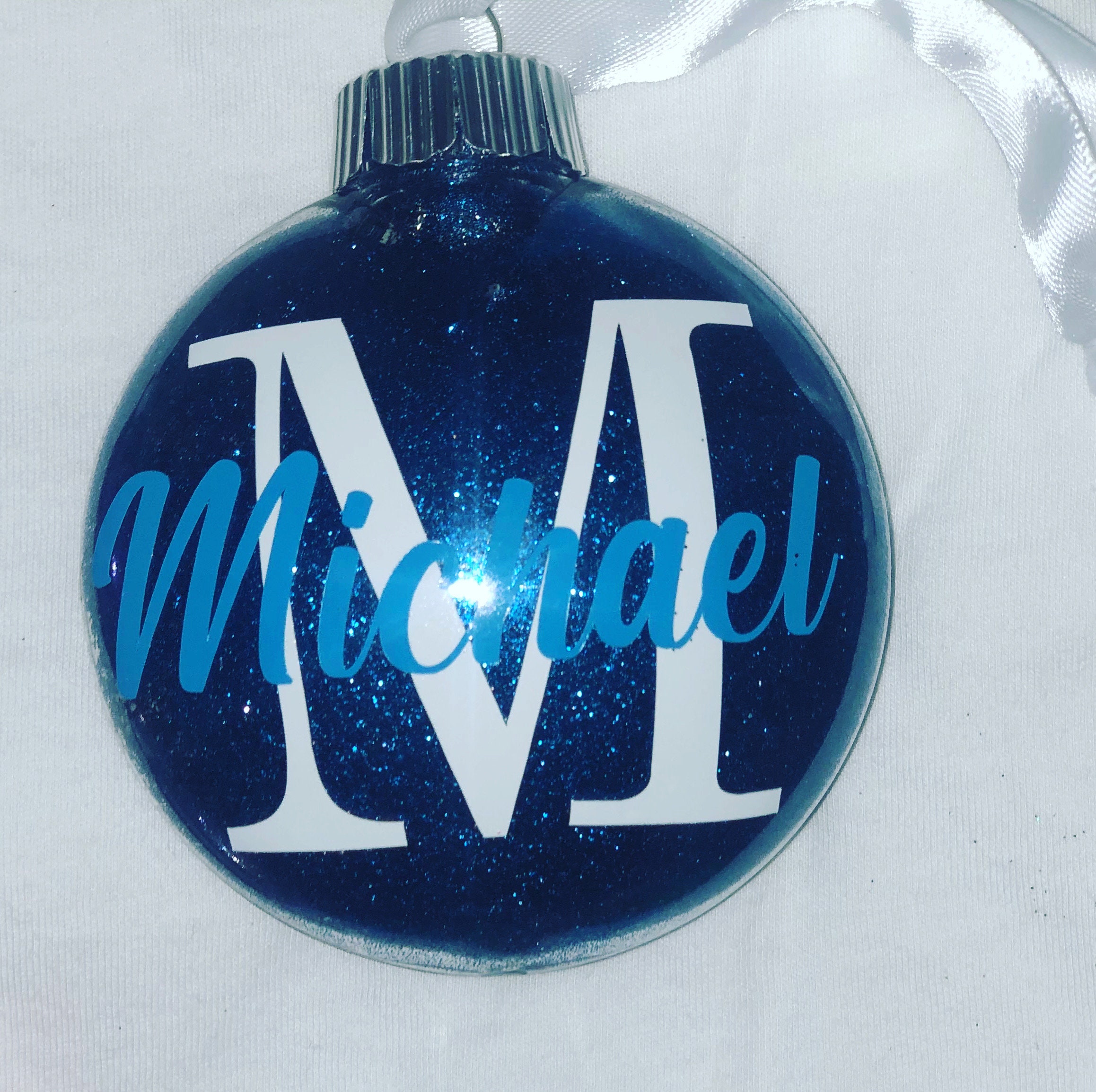 Personalized Name Ornament Shatterproof Glitter Ornament Etsy