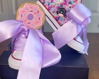 Custom Donut Themed Converse | Bling Shoes | Rhinestone | Birthday Theme | Personalized | Bedazzled Shoes | Kids Shoes