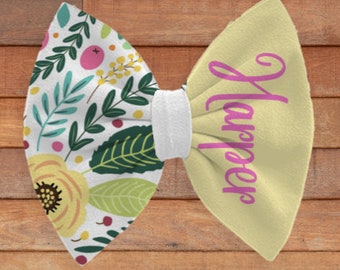 Custom Yellow Floral Name Bow