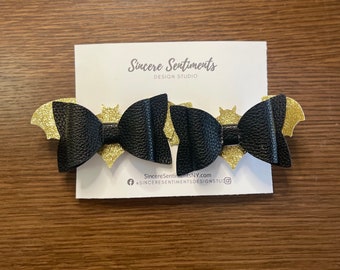 Gold Bat Hair Bow Set | Two pack | 3 inch bow set | alligator clip