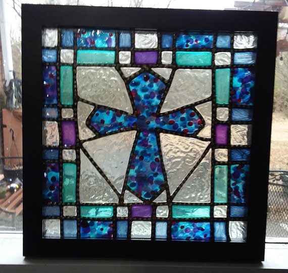 Square 9x9 Handpainted Faux Stained Glass Window Panel Glass Etsy