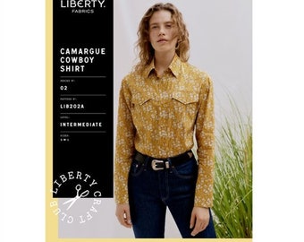 Liberty  Camargue Cowboy Shirt Sewing Pattern, Designer pattern, Liberty of London Pattern, Unisex Shirt, Long Sleeved Shirt Sewing Pattern.