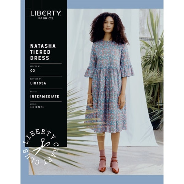 Liberty Natasha Tiered Dress Sewing Pattern, Designer Dressmaking Pattern, Gathered dress, Liberty of London, Vintage style, Multi-sized