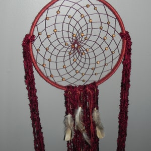 Dreamcatcher,Dream Catcher,Beaded Dreamcatcher,Traditional Dreamcatcher,Red Dreamcatcher,Woven Wallhanging,Native American,Home Decor