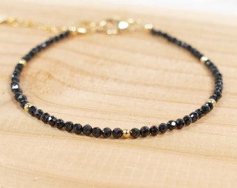 Natural Black Spinel tiny Bracelet Sterling silver / Gold Filled, Dainty gemstone Beaded bracelet, Gifts for Her jewelry Birthstone Women